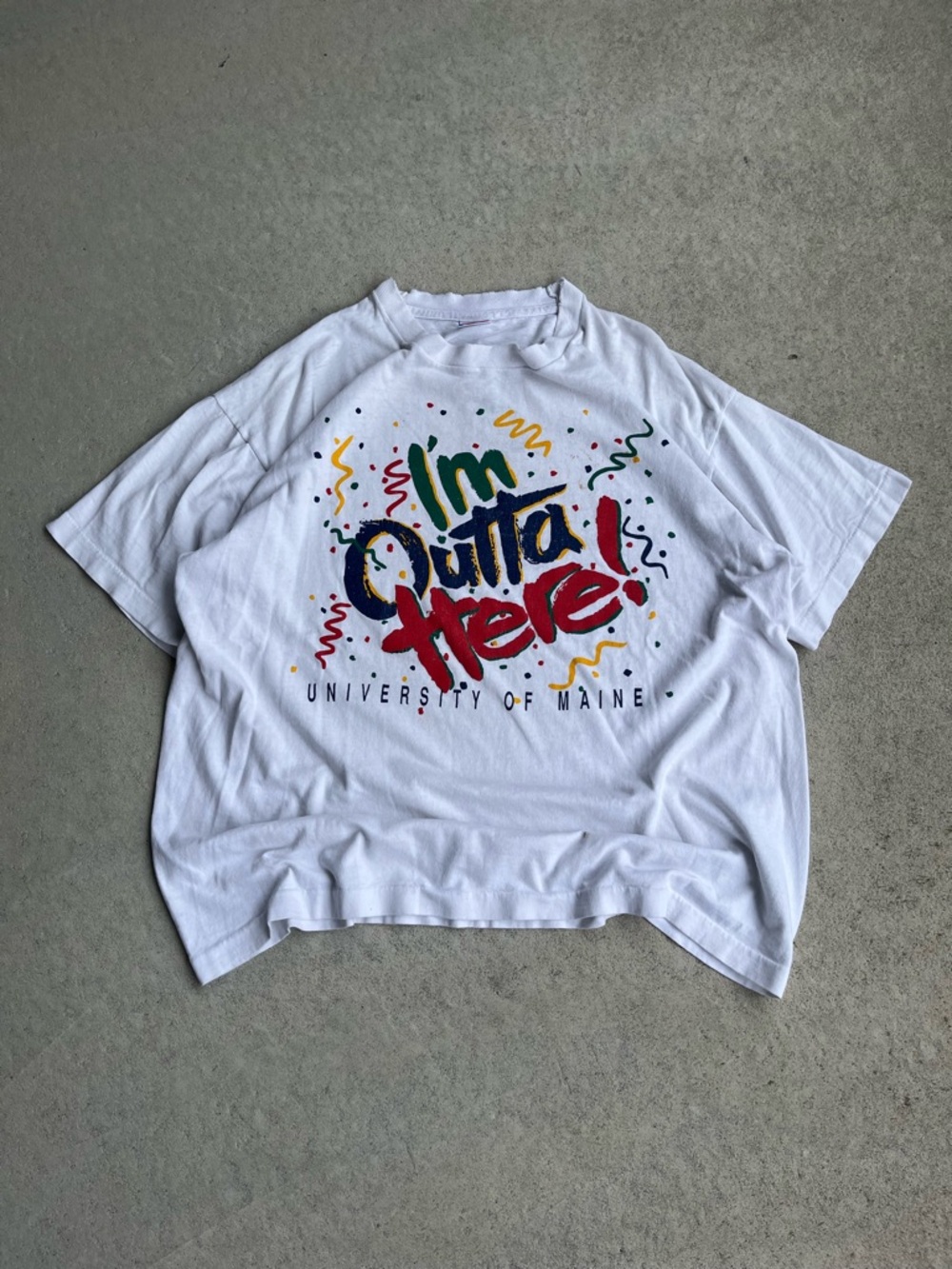 90s vintage Fruit of the Loom White T-Shirt with Multicolor Logo